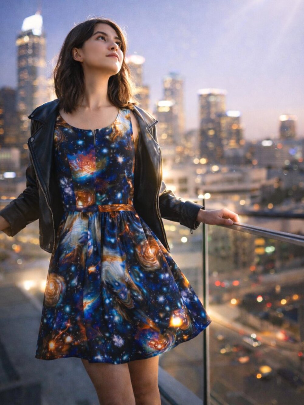 ModCloth Galaxy Cotton Dress Sleeveless Fit & Flare A Line Size Large Medium